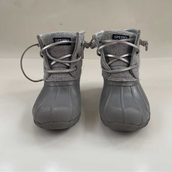 Sperry Top-Sider Kids Glitter Grey Gray Silver Saltwater Duck Boots Size 10 - Picture 4 of 8